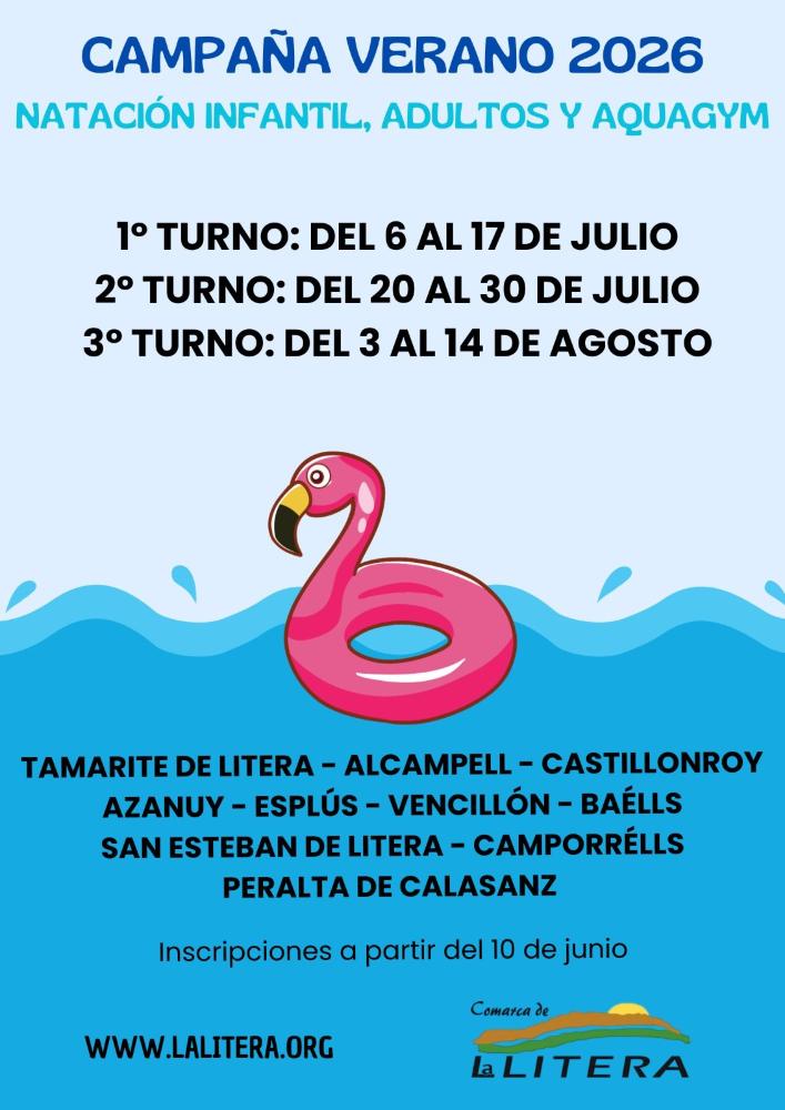 Imagen ABIERTAS LAS INSCRIPCIONES PARA LA CAMPAÑA DE VERANO 2026 NATACIÓN INFANTIL, NATACIÓN PARA JÓVENES Y ADULTOS Y AQUAGYM EN LA COMARCA DE LA LITERA