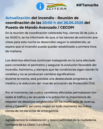 Imagen Nota web | Actualización sobre el incendio #IFTamarite 26.06.2026 a las...