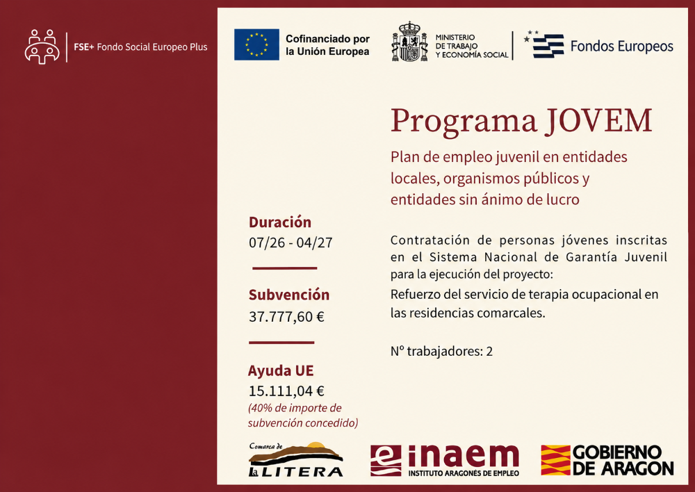 Imagen JOVEM26 – Refuerzo del servicio de terapia ocupacional en las residencias comarcales