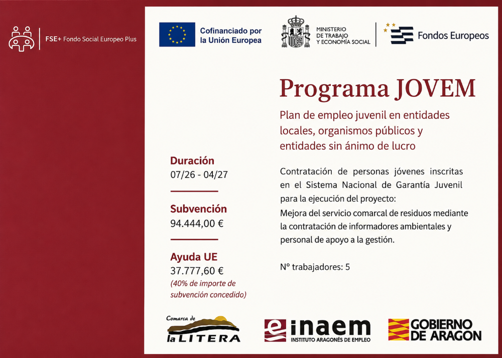 Imagen JOVEM26 – Mejora del servicio comarcal de residuos mediante la contratación de informadores ambientales y personal de apoyo a la gestión